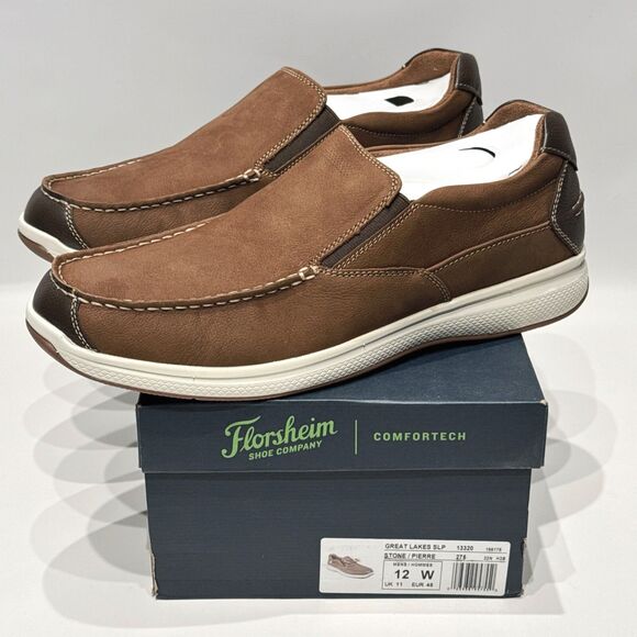 New in Box Florsheim Great Lakes Brown Leather Slip On Boat Shoe Men Sz. 12 Wide main image 9